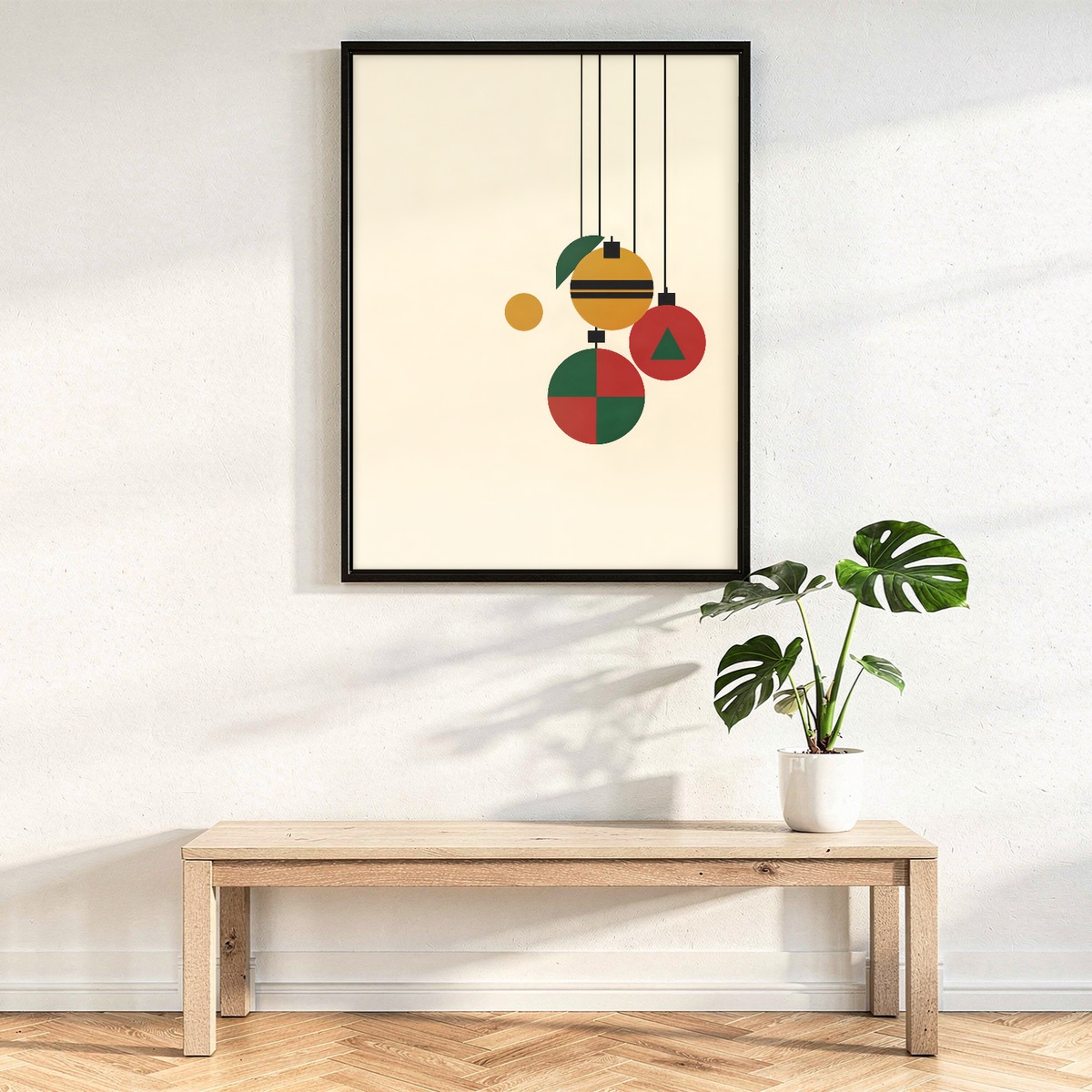 Christmas Ornament Print, Bauhaus Geometric Wall Art, Mid Century Modern Holiday Decor