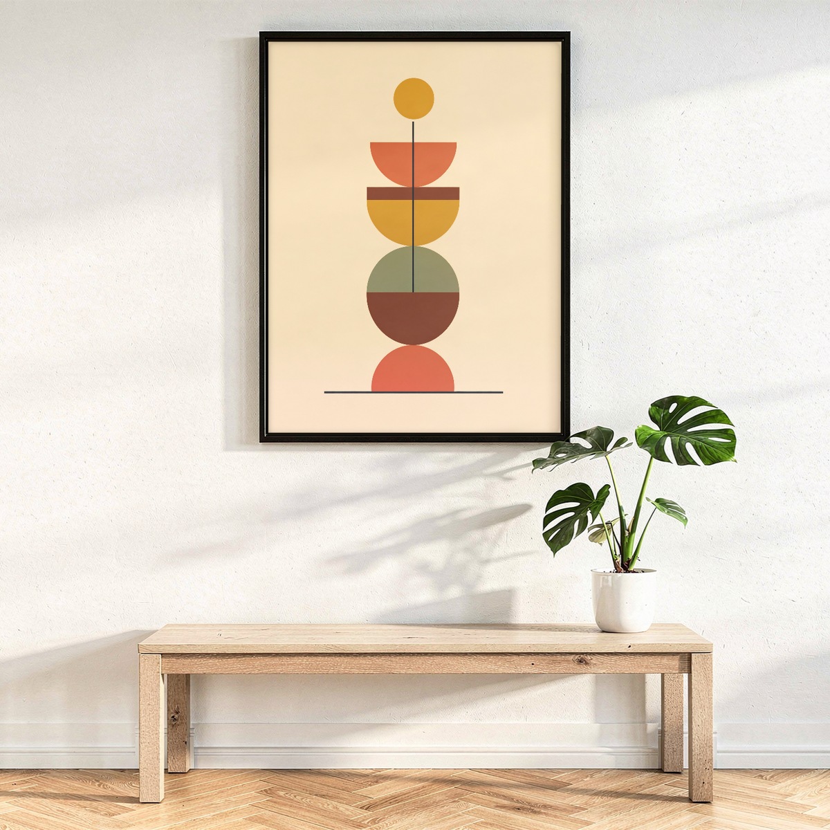 Mid Century Poster, Stacked Half Circles Boho Wall Art, Terracotta Mustard Print