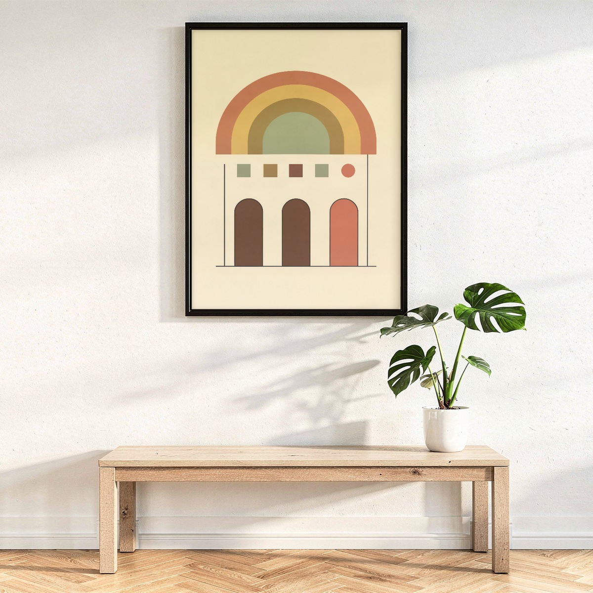 Arch Wall Art, Earth Tone Rainbow and Doorways Poster, Boho Geometric Print