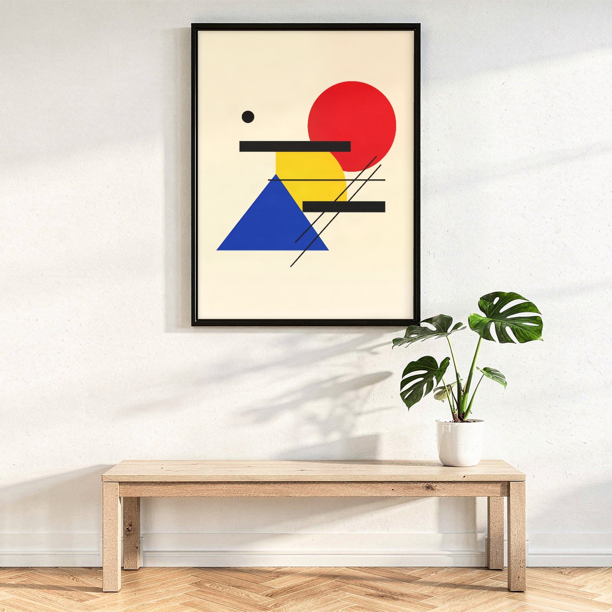 Bauhaus Poster, Red Circle Blue Triangle Geometric Print, Mid Century Wall Art