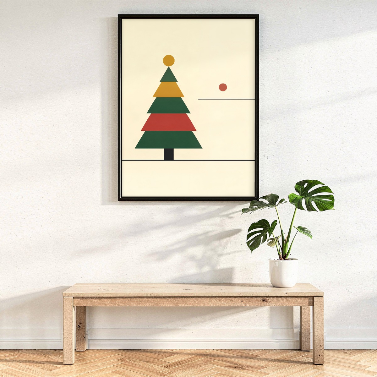 Bauhaus Christmas Tree Poster, Mid Century Modern Geometric Print, Holiday Wall Art