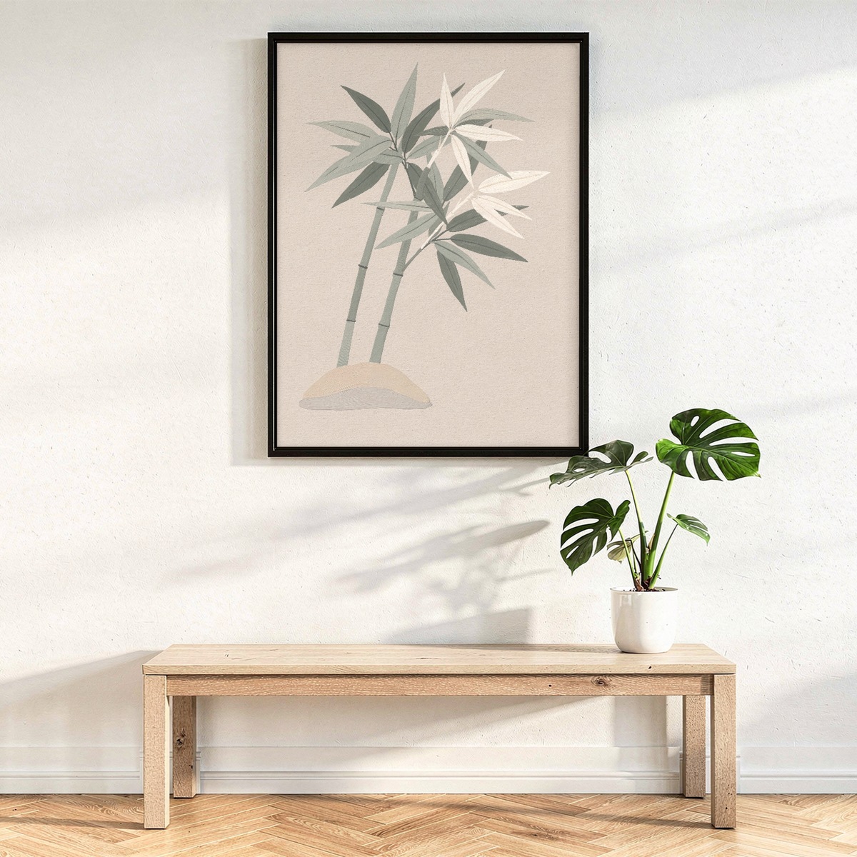 Bamboo Wall Decor, Sage Green Leaves Poster, Japanese Style Zen Botanical Print