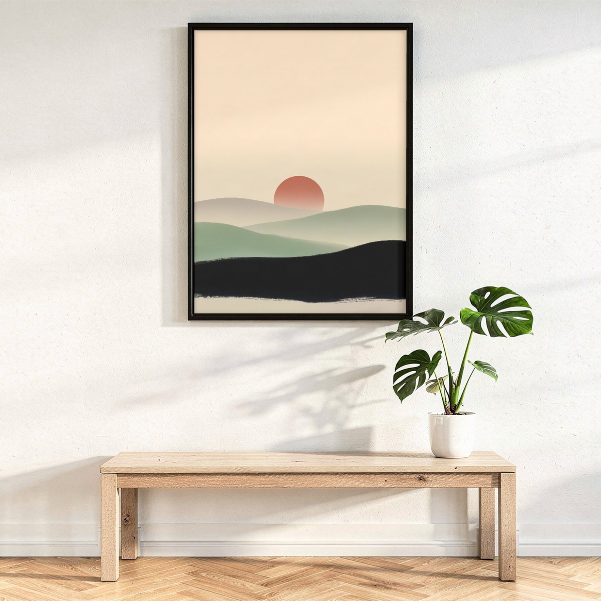 Wabi Sabi Wall Art, Japandi Sunset Landscape Poster, Minimalist Rolling Hills Print
